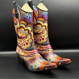 Corkys Womens Multi swirl/yippy Western Rain Boots Size 7 Preowned